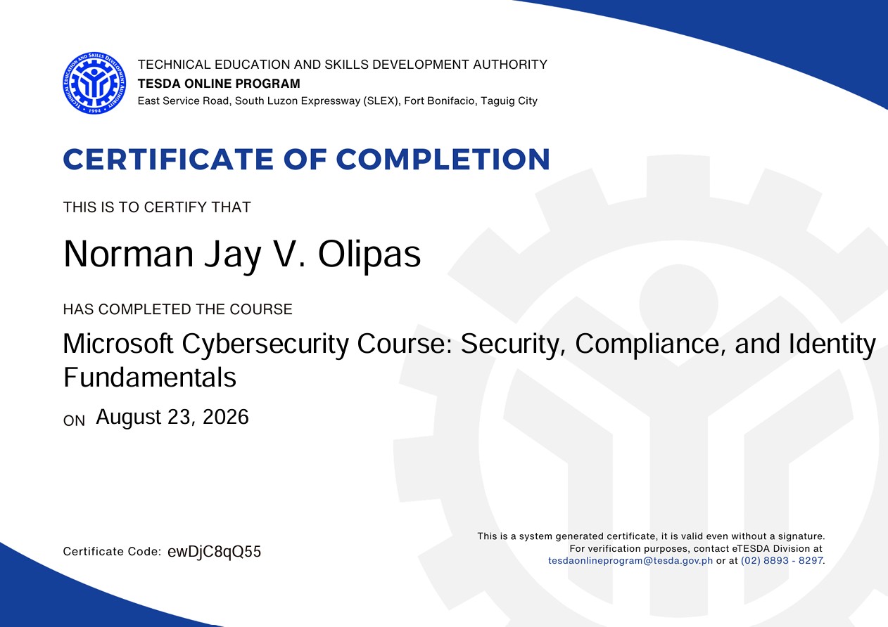 TESDA Certificate